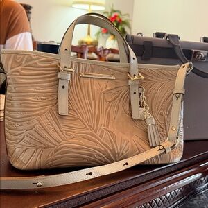 Brahmin Tan Embossed Leather Satchel